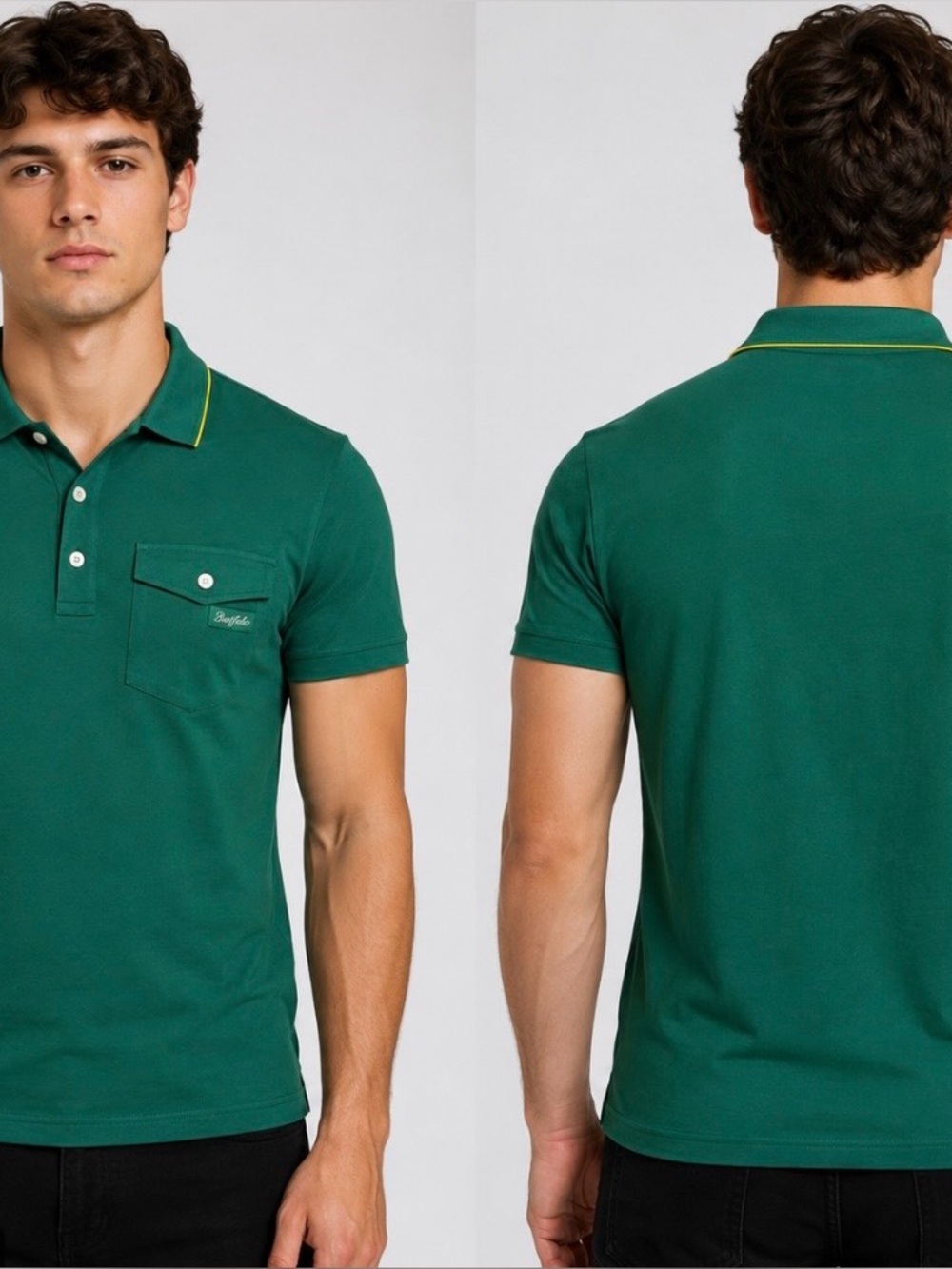 BURLEBO Men's Emerald Green Polo with Contrast Trim